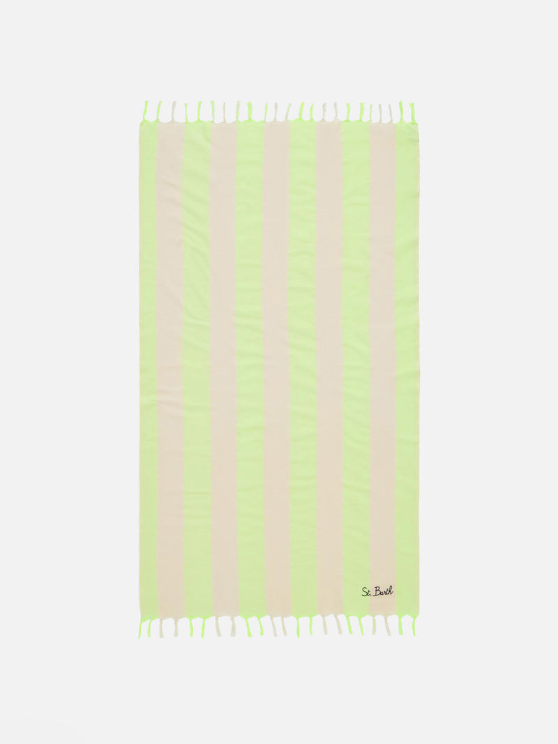 Lightweight cotton fouta with white and fluo yellow stripes