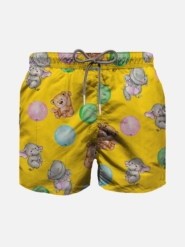 Boy cotton swim shorts with puppies balloon print