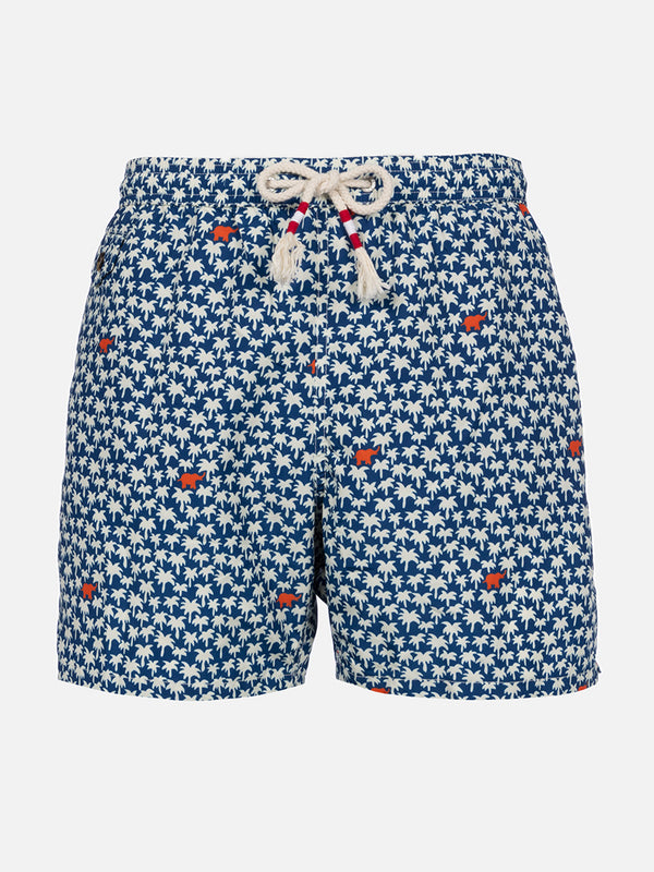Man lightweight fabric swim-shorts Lighting 70 with palm print