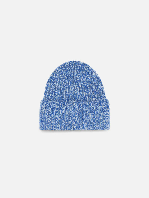 Kid white and bluette mouliné beanie with Saint Barth embroidery