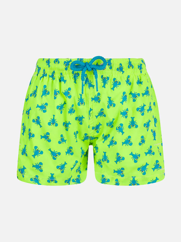 Boy light blue swim shorts with lobster print and comfort fabric