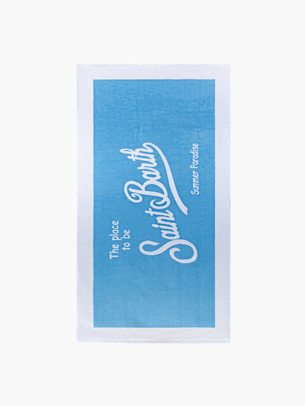 Soft terry beach towel with light blue frame