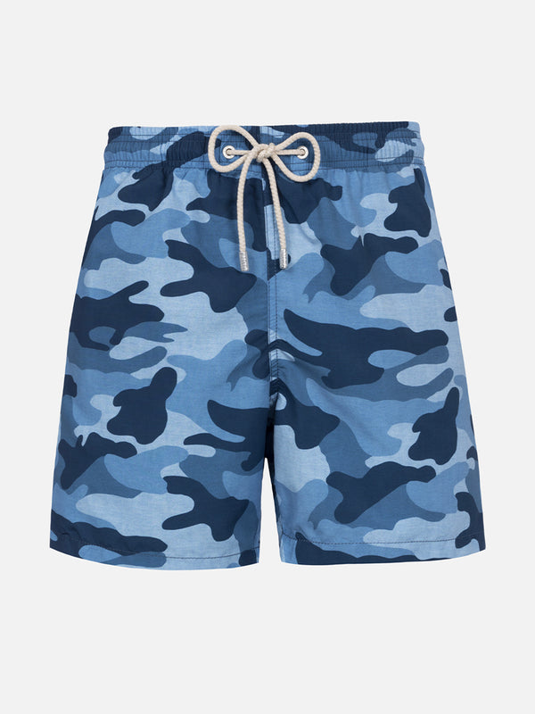 Man mid-length Gustavia swim-shorts with camouflage print
