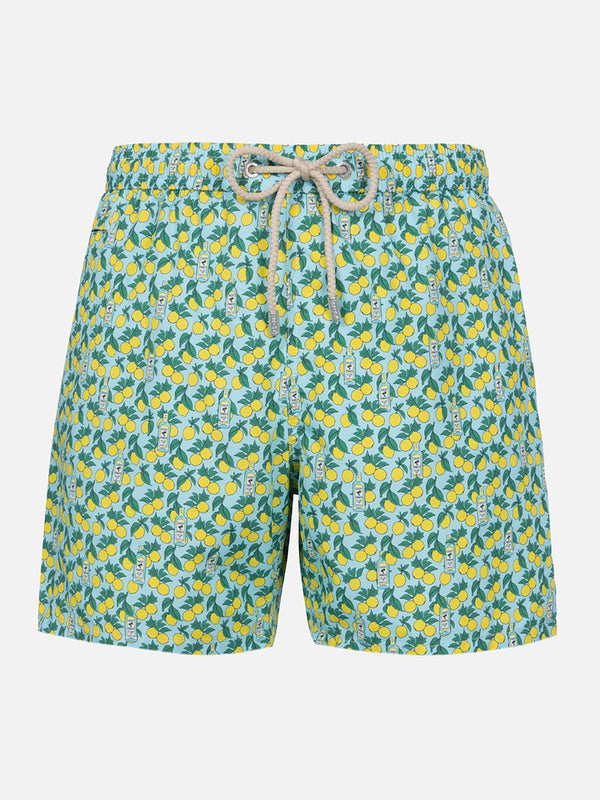Man lightweight fabric swim-shorts Lighting Micro Fantasy with gin and lemon print