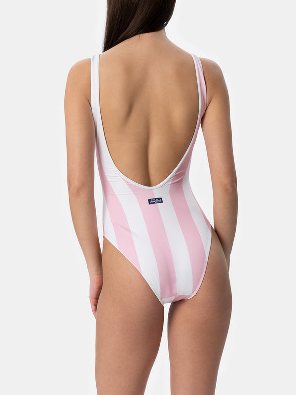 Woman scoopback striped print one-piece swimsuit | FIORUCCI SPECIAL EDITION