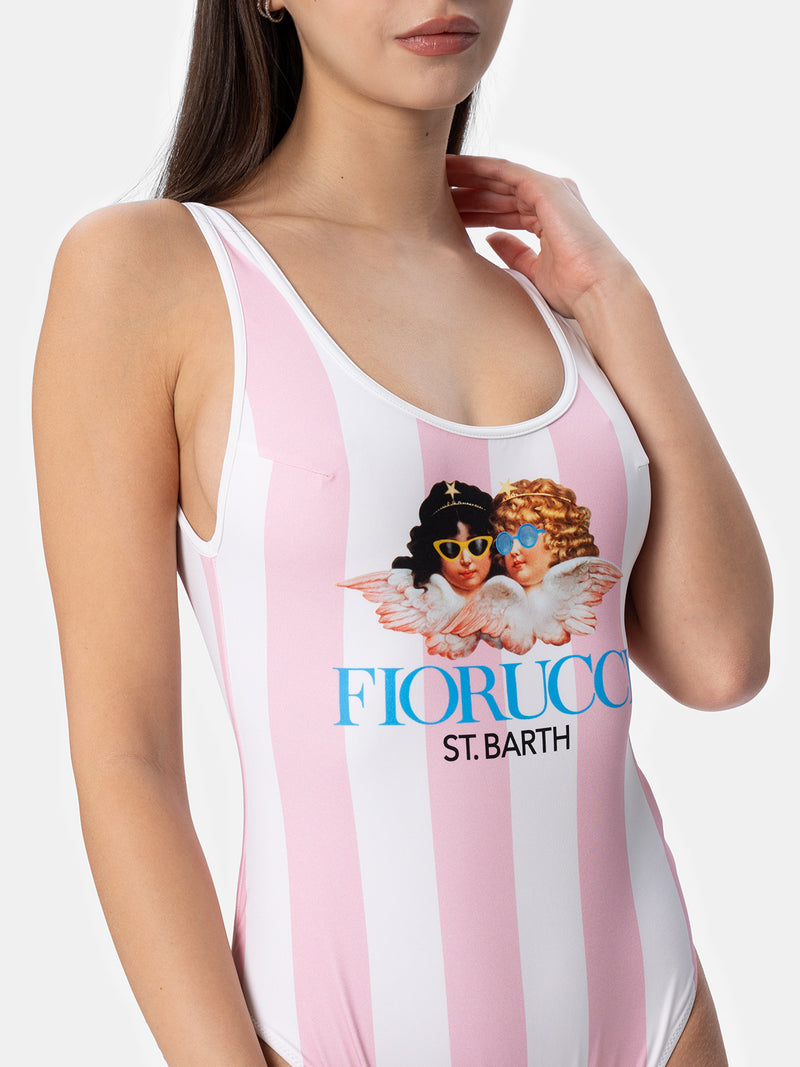 Woman scoopback striped print one-piece swimsuit | FIORUCCI SPECIAL EDITION