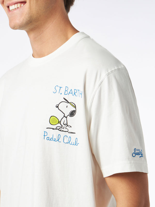 Man heavy cotton t-shirt with Snoopy Padel embroidery |SNOOPY PEANUTS™ SPECIAL EDITION