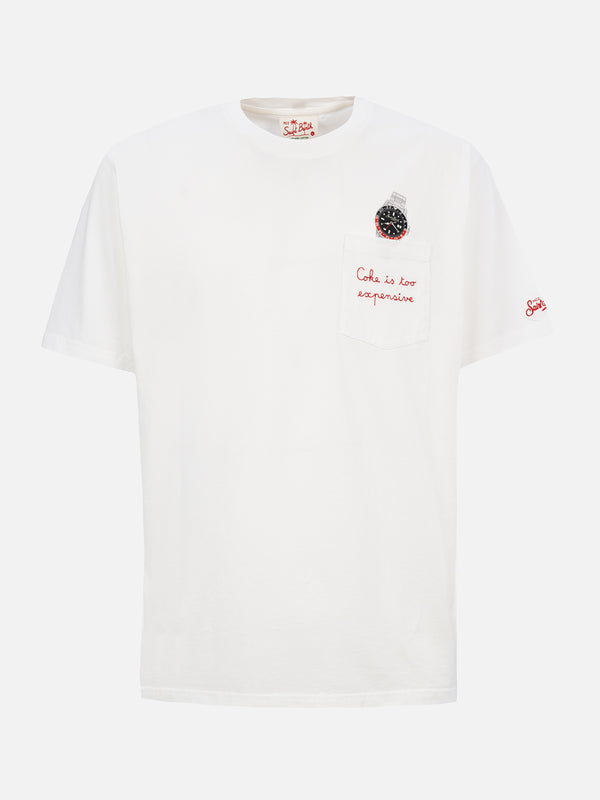 Man organic cotton t-shirt Austin with watch print and embroidery