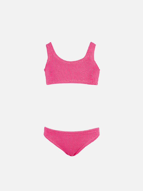 Bikini classico crinkle da bambina rosa fluo Baker
