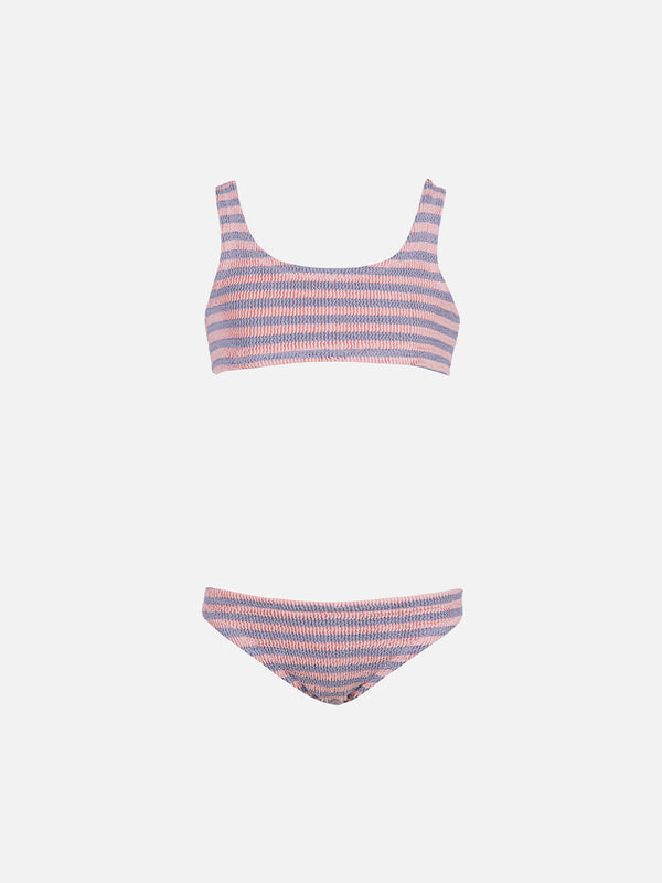 Girl pink and lilac striped classic crinkle bikini Baker