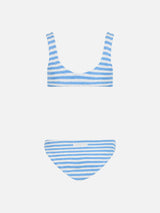 Girl light blue striped classic crinkle bikini Baker