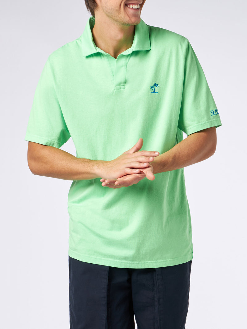 Man green cotton jersey polo