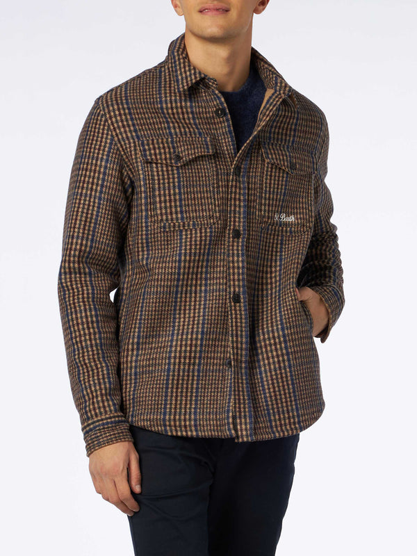 Man wooly Prince of Wales overshirt with pockets and patches