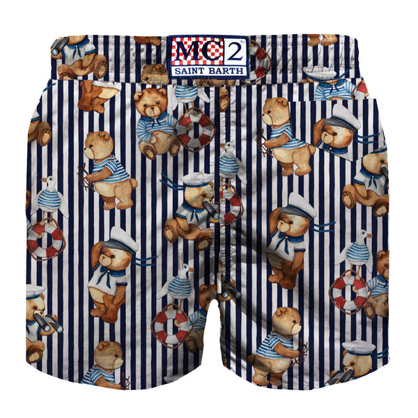 Boy cotton swim shorts with sailor bear print