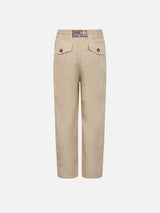 Boy beige linen Calais Jr pants with drawstring