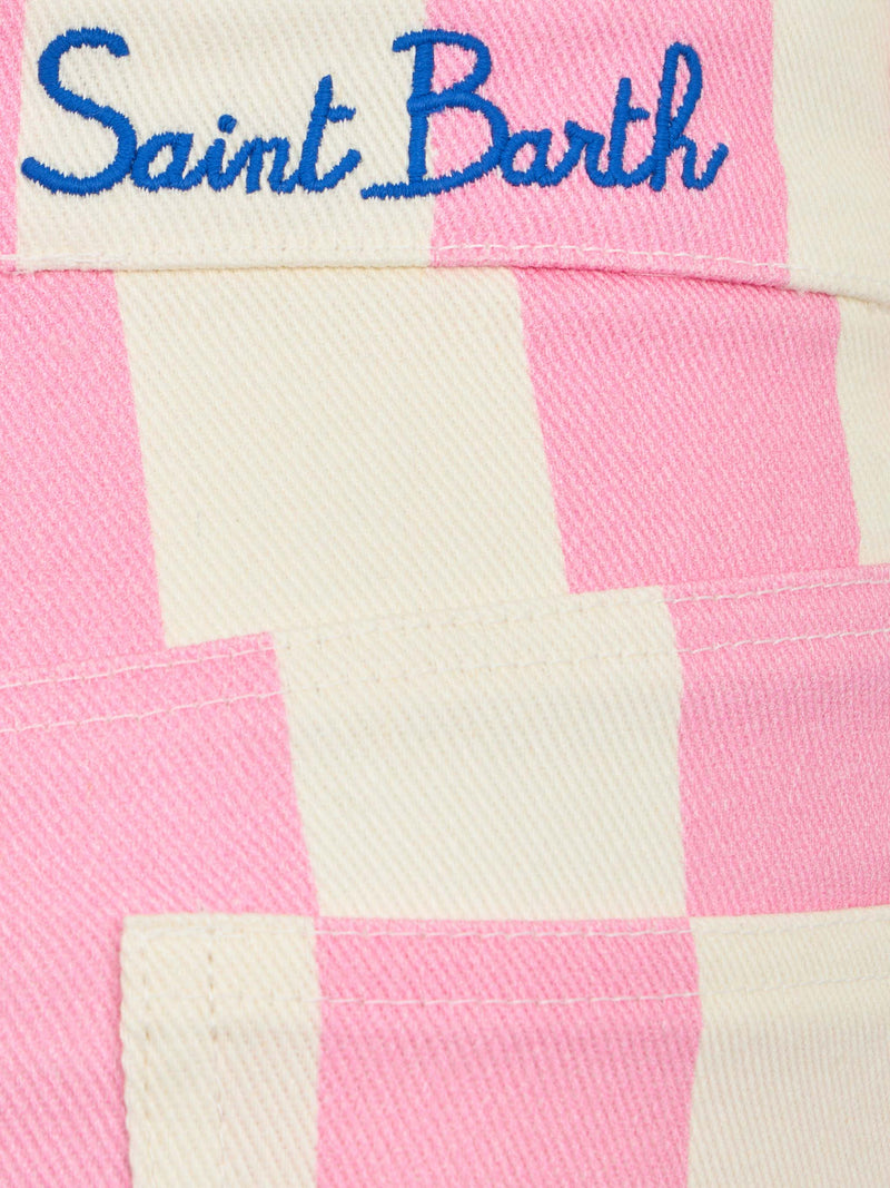 Girl pink striped print denim bermuda Cancun