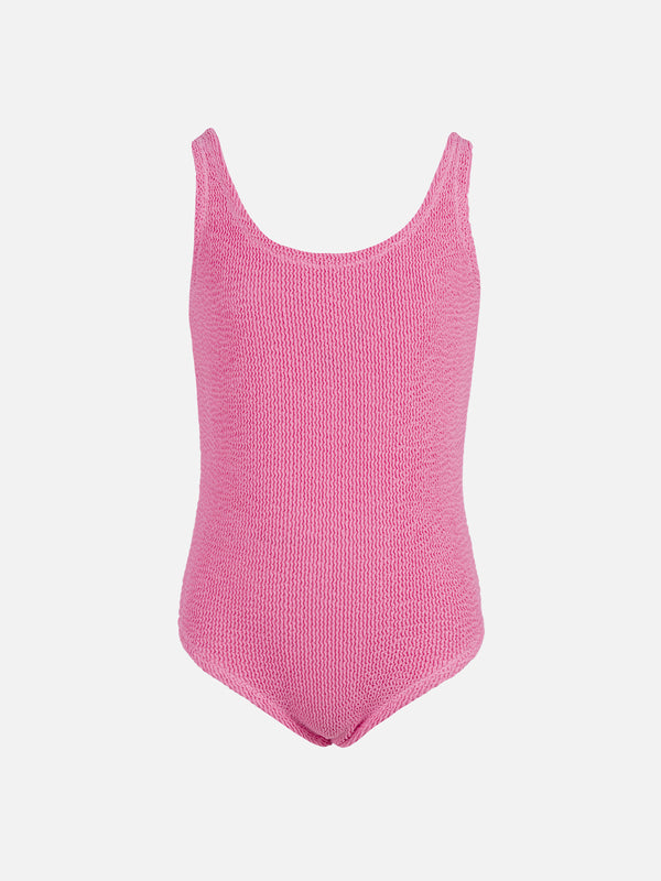 Girl pink crinkle one piece swimsuit Cara