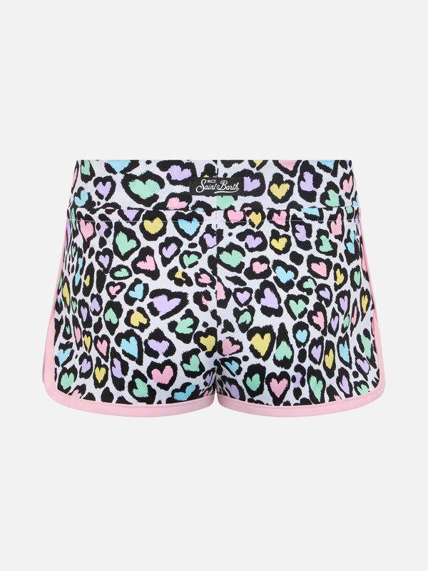 Girl beach shorts Coco with hearted animalier print