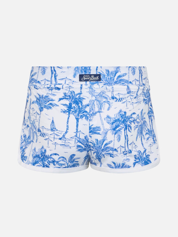 Girl beach shorts Coco with toile de jouy print
