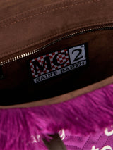 Velvet quilt fuchsia Colette handbag with fringes
