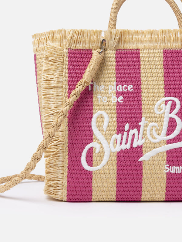 Fuchsia striped Colette Straw handbag with embroidery