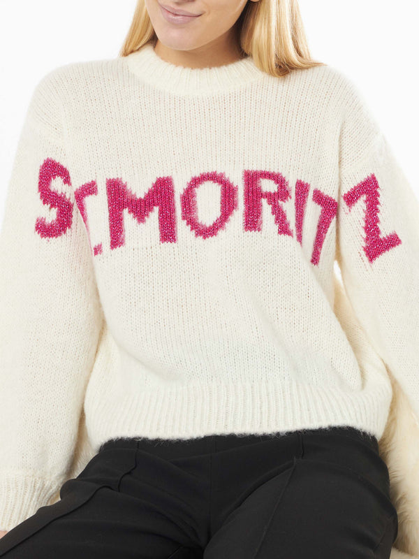Woman boxy shape soft sweater with St. Moritz jacquard print