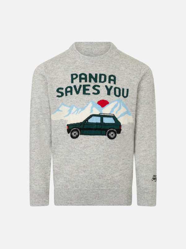 Boy crewneck sweater with Panda saves you jacquard print