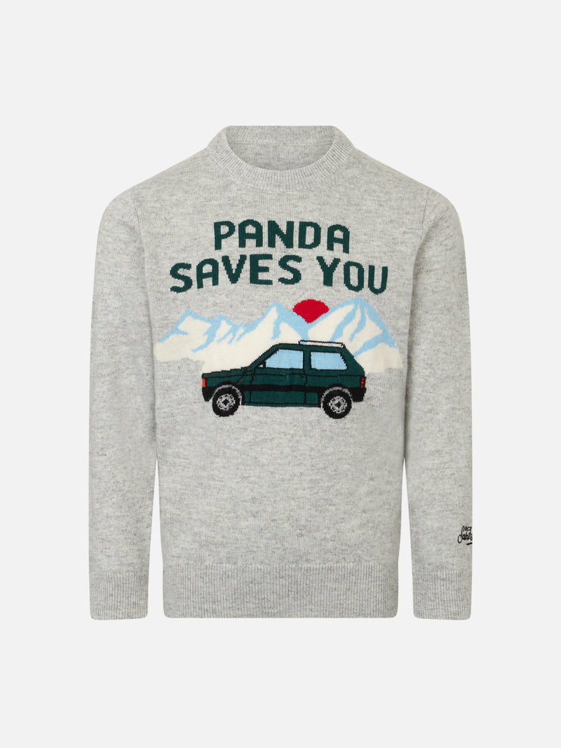 Boy crewneck sweater with Panda saves you jacquard print