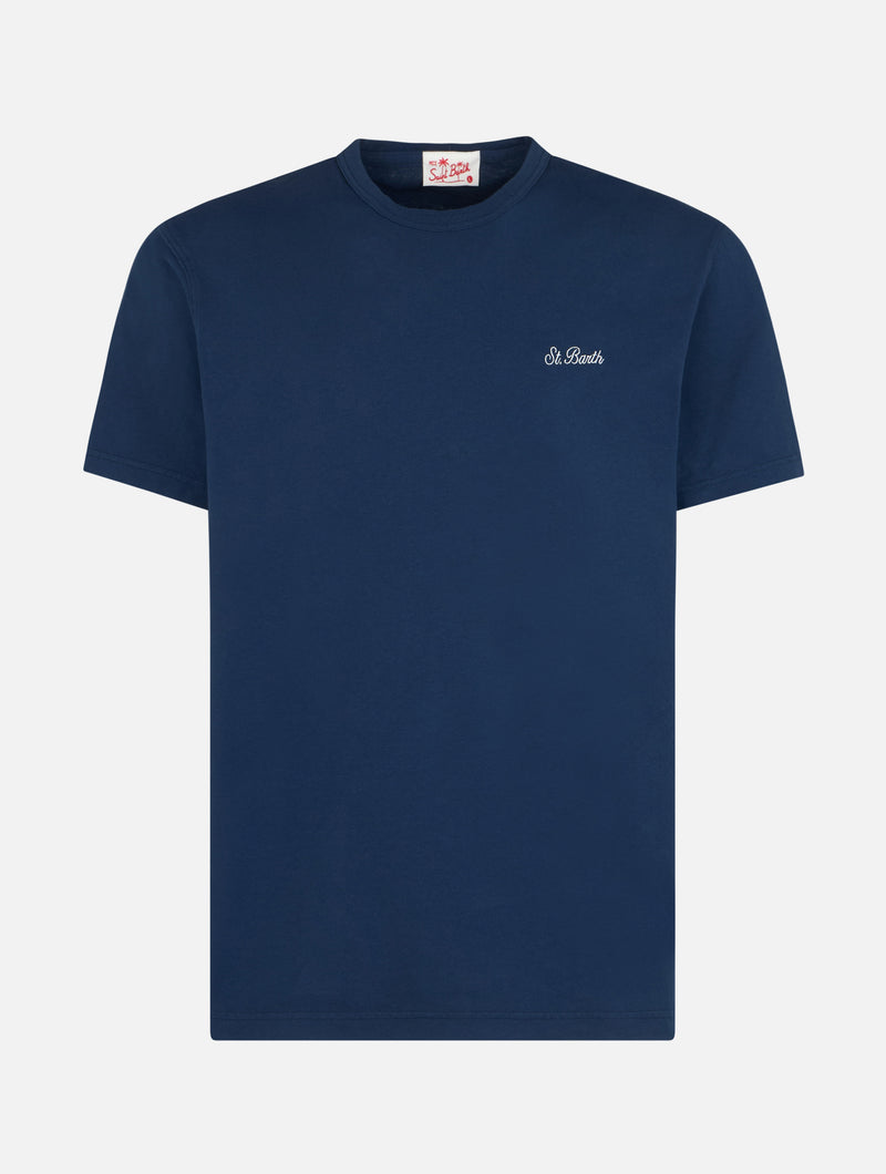 Man blue cotton jersey t-shirt Dover with St. Barth embroidery