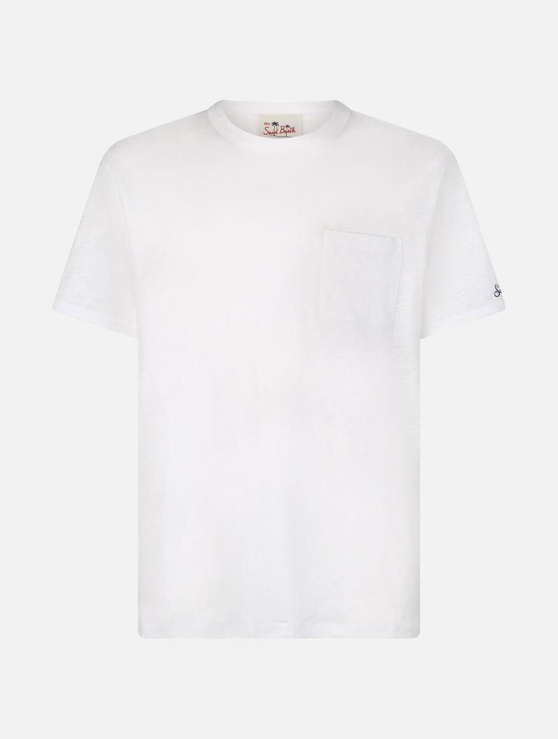 T-shirt da uomo Ecstasea in jersey di lino bianco sporco con taschino