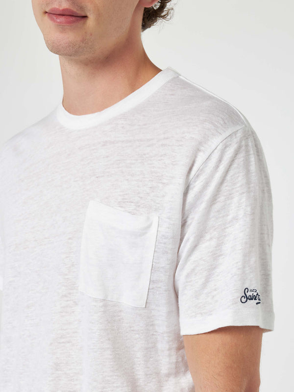 Man off-white linen jersey t-shirt Ecstasea with pocket