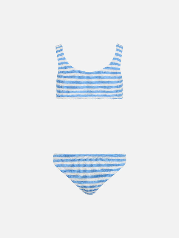 Girl light blue striped classic crinkle bikini Baker