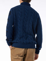 Man heavyweight turtleneck braided blue vintage sweater