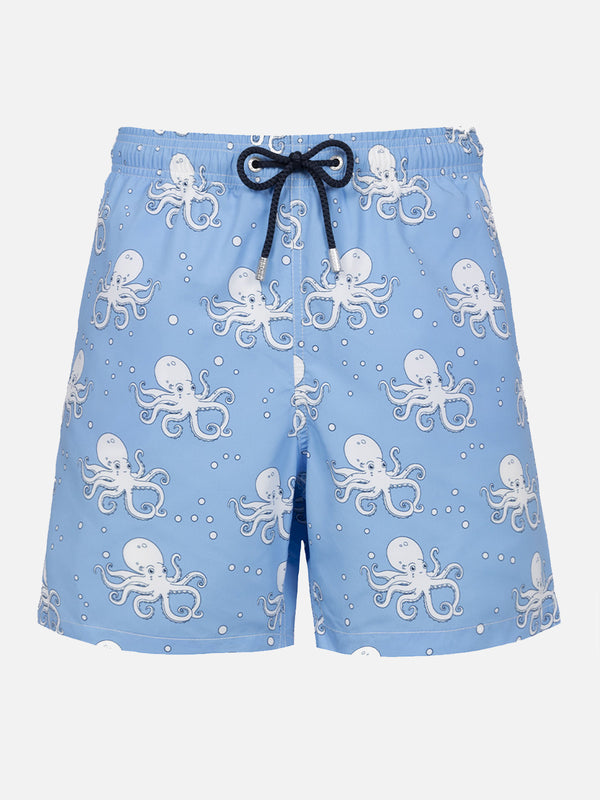 Man mid-length Gustavia swim-shorts with octopus print