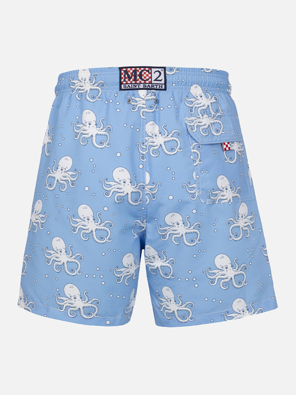 Man mid-length Gustavia swim-shorts with octopus print