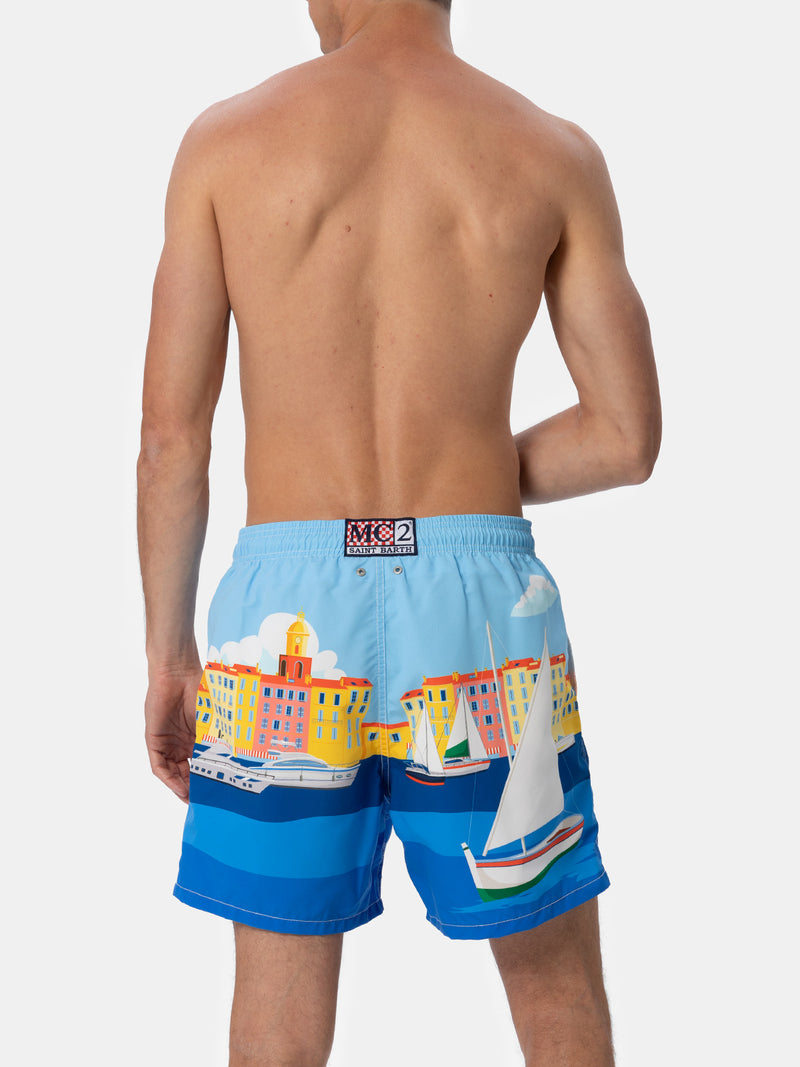 Man mid-length Gustavia swim-shorts with St. Tropez placed print