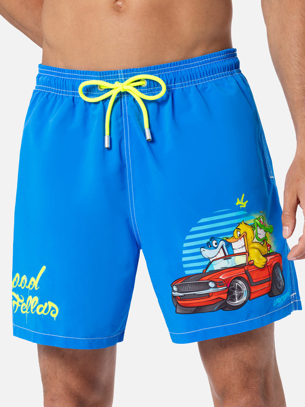 Man mid-length Gustavia swim-shorts with Cryptopuppets placed print| CRYPTOPUPPETS SPECIAL EDITION