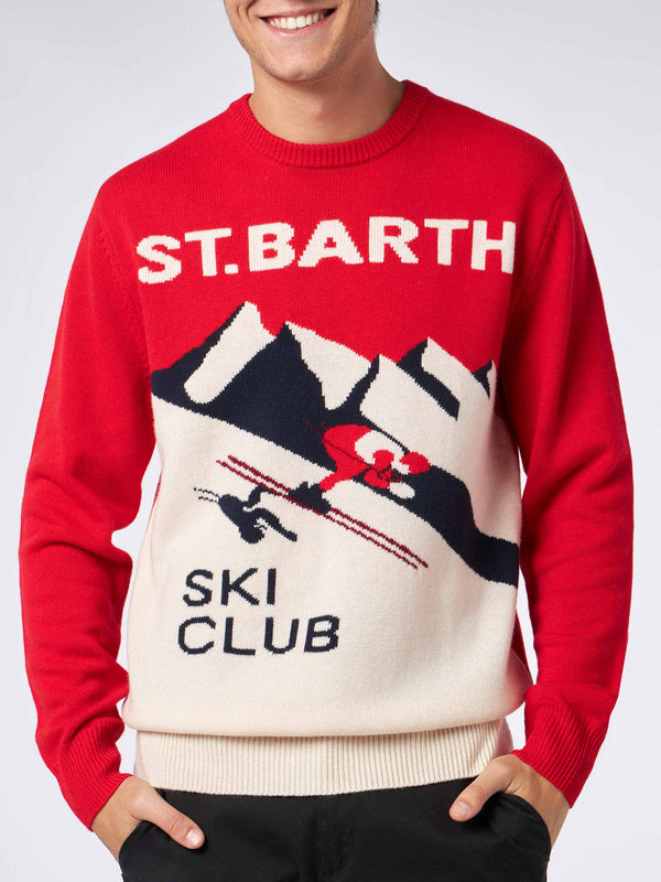 Maglia da uomo girocollo con stampa jacquard cartolina St. Barth Ski Club