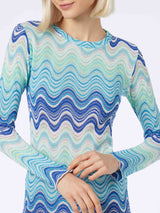 Woman raschel knit light blue short dress Imany