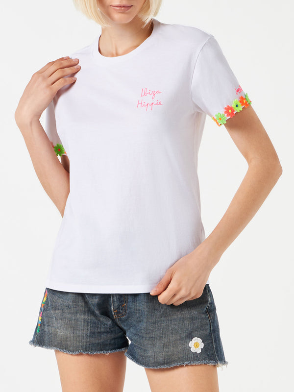 Woman cotton t-shirt with Ibiza Hippie embroidered