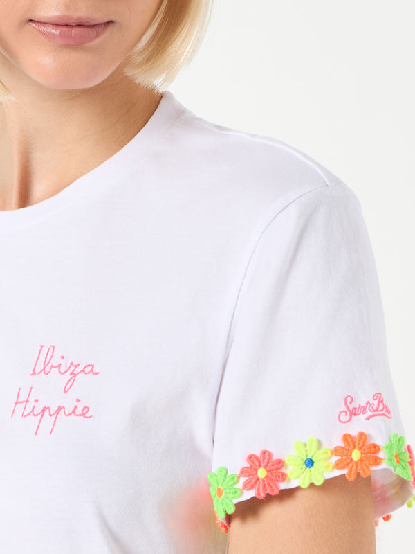 Woman cotton t-shirt with Ibiza Hippie embroidered