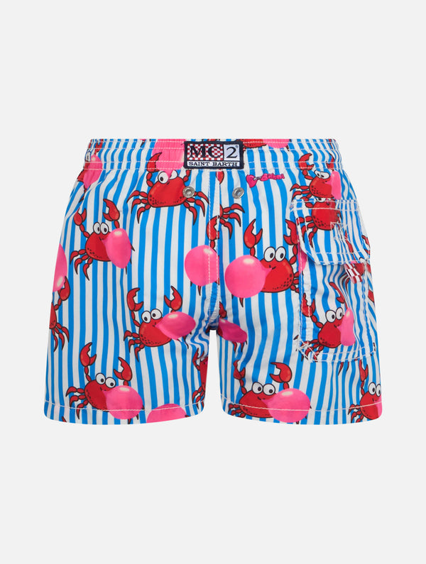Boy mid-length Jean swim-shorts with Big Babol crab print | BIG BABOL SPECIAL EDITION