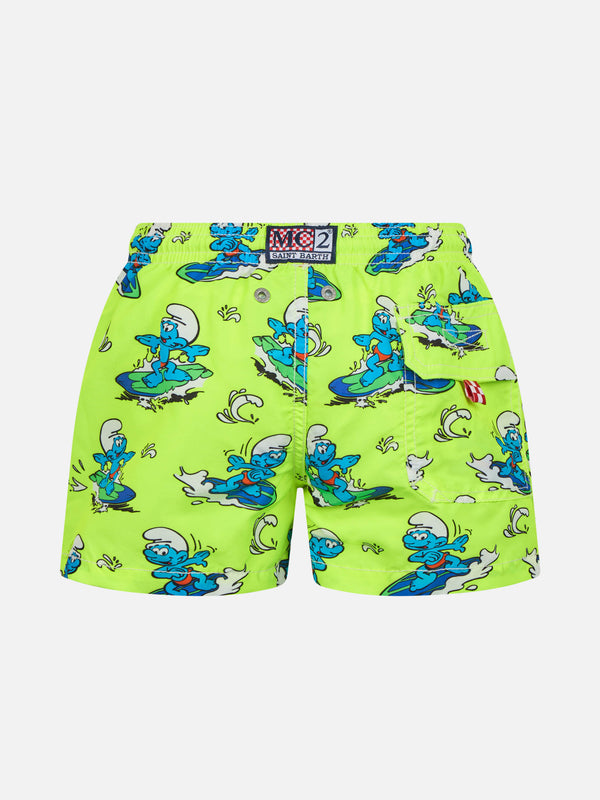 Boy mid-length Jean swim-shorts with Smurf print | THE SMURF SPECIAL EDITION