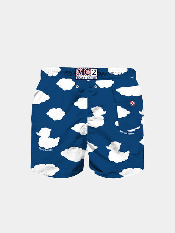 Boy classic swim shorts with clouds print and embroidery | COCCOLEBIMBI SPECIAL EDITION