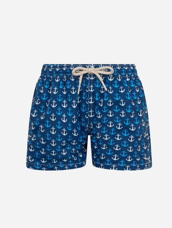 Boy lightweight fabric swim-shorts Jean Lighting with anchor print