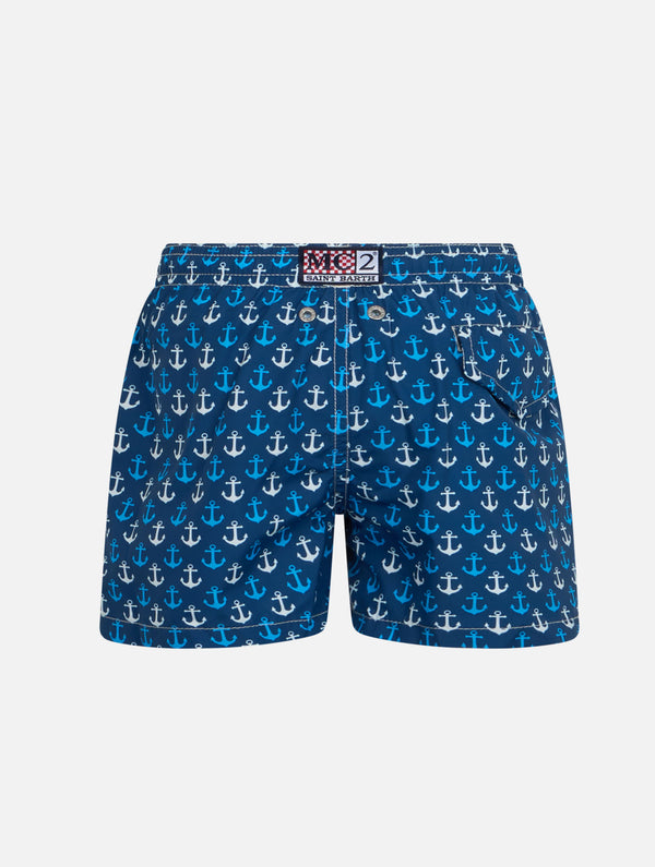 Boy lightweight fabric swim-shorts Jean Lighting with anchor print