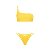 Woman yellow one shoulder bralette bikini
