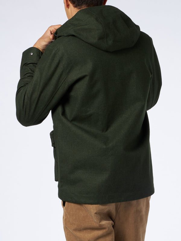 Man hooded green windbreaker jacket