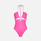 Fluo pink cutout one piece swimsuit