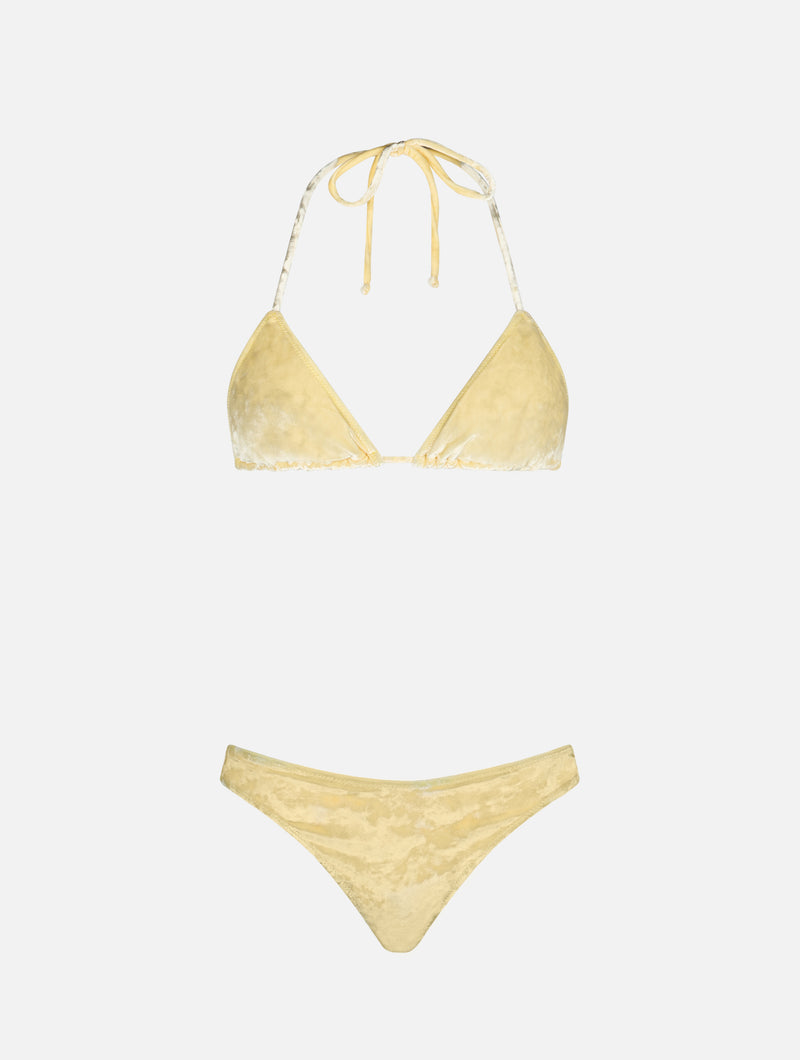 Woman yellow chenille triangle bikini Leah Naomi